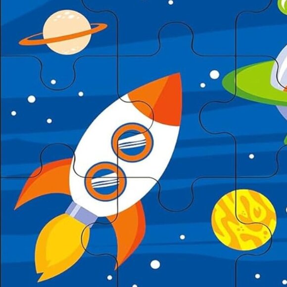 VIGA 24 Pcs Flat Wooden Puzzle w/Tray -Space Travel New Sealed For Age 2+ - Picture 6 of 15